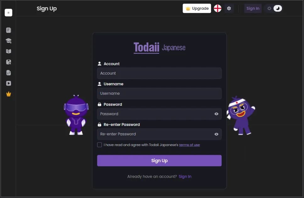 Todaii Japanese signin