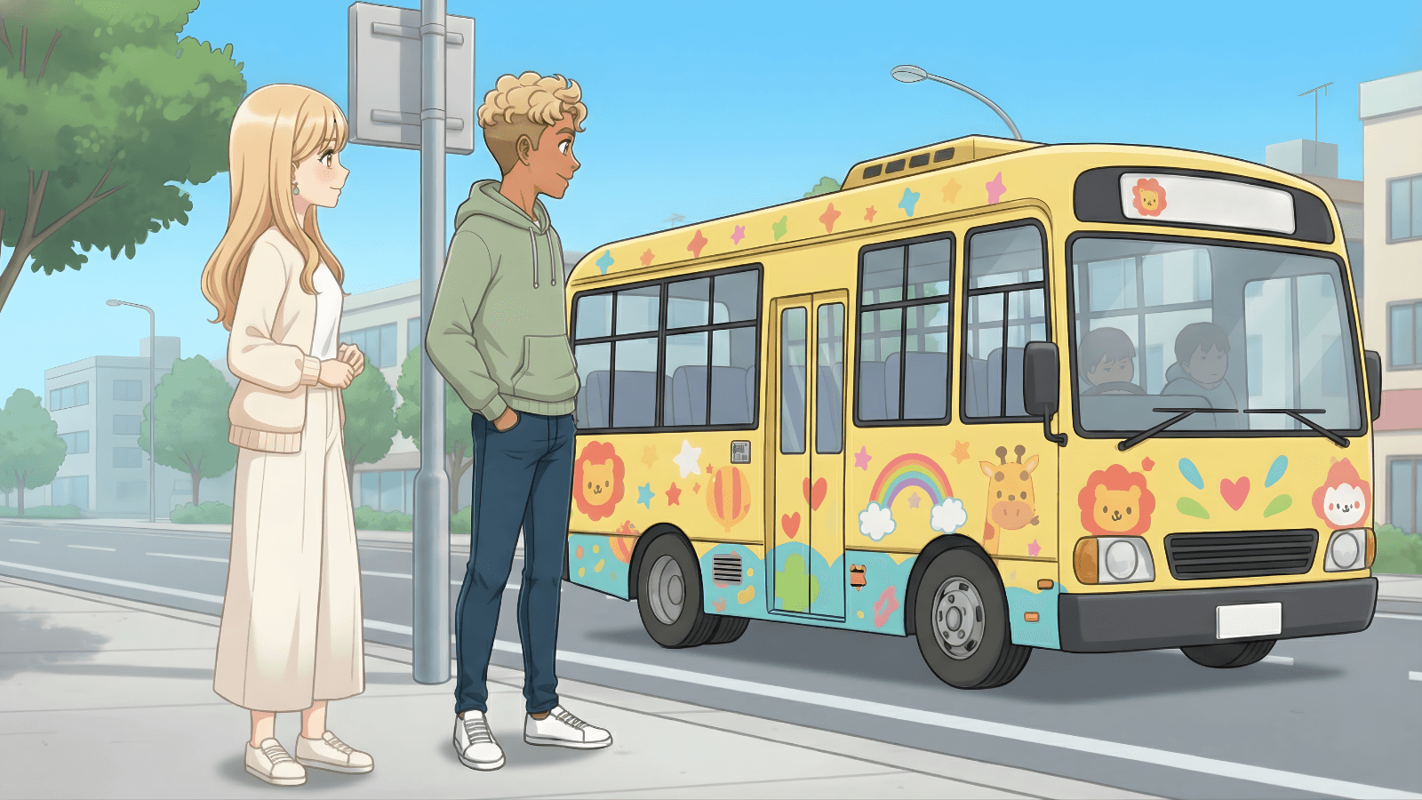 Xe bus vừa đi qua trông đáng yêu quá.