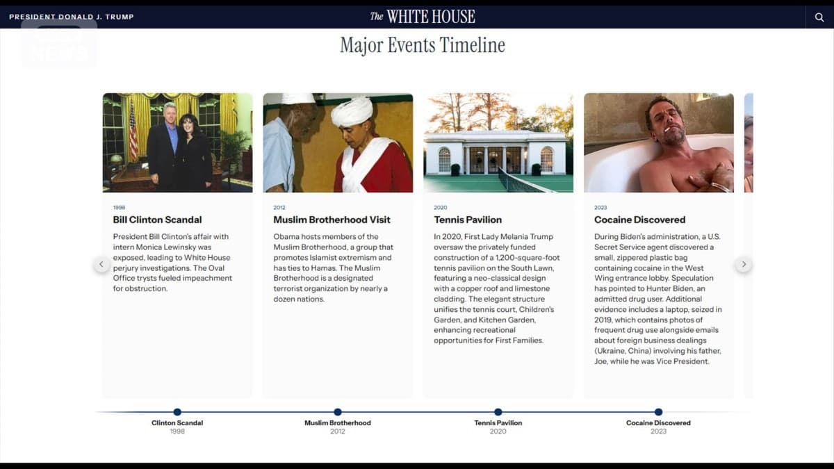 ホワイトハウスのウェブサイトが大統領のスキャンダルを紹介