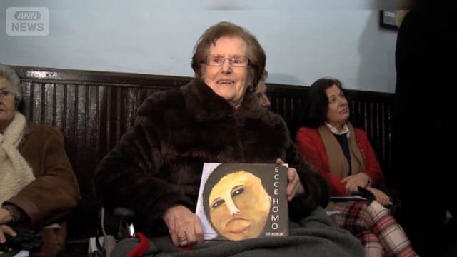 <span class="" word="ス">ス</span><span class="" word="ペ">ペ</span><span class="" word="イ">イ</span><span class="" word="ン">ン</span><span class="" word="の">の</span><ruby ><rb><span class="jlpt-n4" word="女性">女性</span></rb><rt>じょせい</rt></ruby><span class="" word="、">、</span><span class="jlpt-n1" word="イエス">イエス</span><span class="" word="・">・</span><span class="" word="キ">キ</span><span class="" word="リ">リ</span><span class="" word="ス">ス</span><span class="" word="ト">ト</span><span class="" word="の">の</span><ruby ><rb><span class="unknown" word="壁画">壁画</span></rb><rt>へきが</rt></ruby><span class="" word="を">を</span><ruby ><rb><span class="" word="直">直</span></rb><rt>なお</rt></ruby><span class="" word="し">し</span><span class="" word="た">た</span><ruby ><rb><span class="jlpt-n5" word="人">人</span></rb><rt>ひと</rt></ruby><span class="" word="が">が</span><ruby ><rb><span class="" word="亡">亡</span></rb><rt>な</rt></ruby><span class="" word="く">く</span><span class="" word="な">な</span><span class="" word="り">り</span><span class="" word="ま">ま</span><span class="" word="し">し</span><span class="" word="た">た</span>