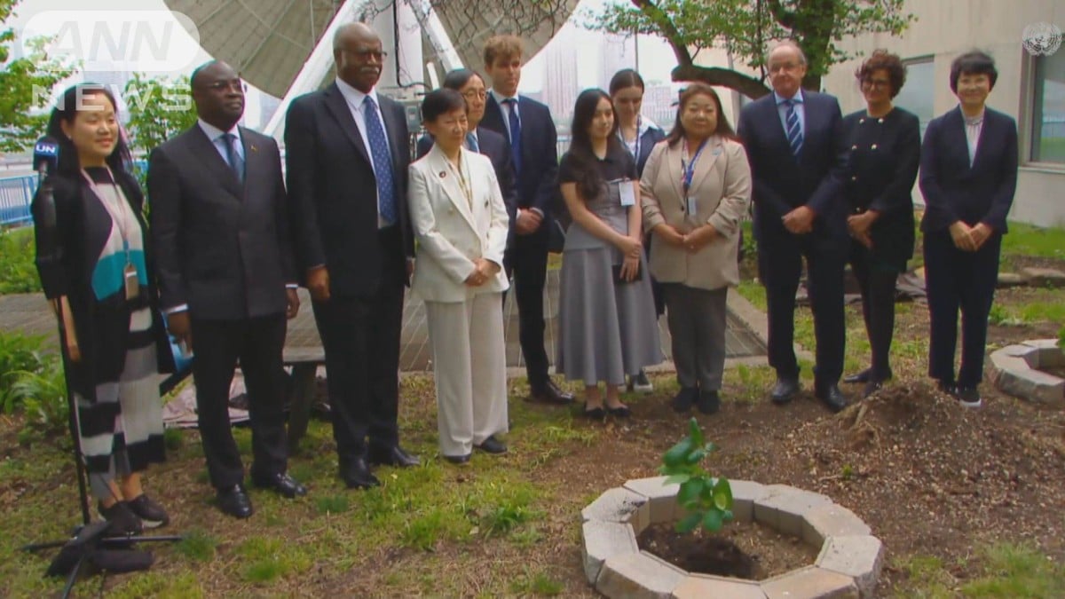 広島の木を国連でうえる　平和をいのる式