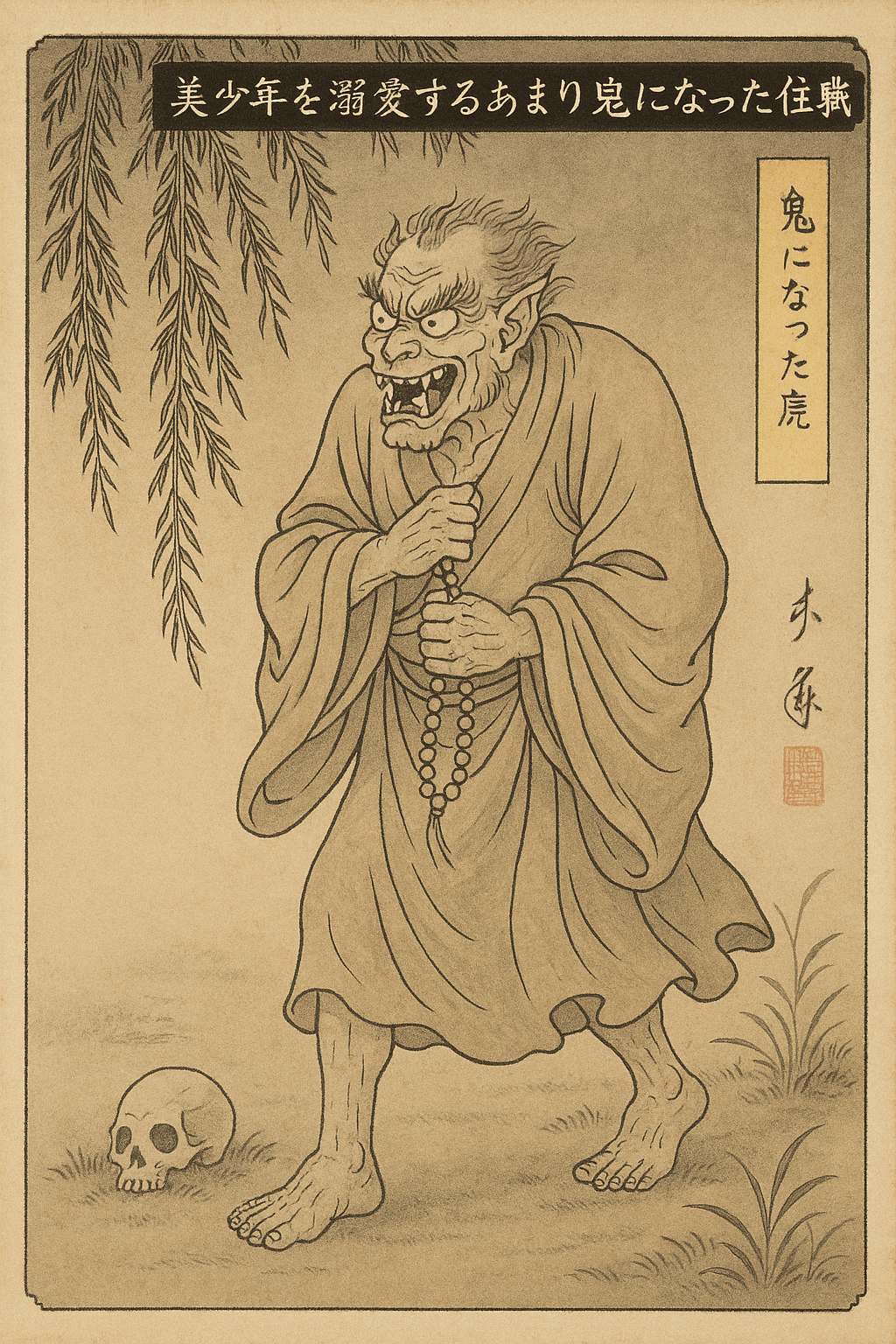 美少年を溺愛するあまり鬼になった住職「青頭巾」